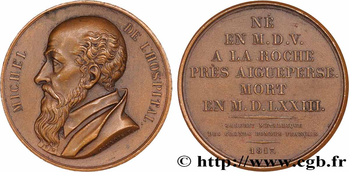 METALLIC GALLERY OF THE GREAT MEN FRENCH Médaille, Michel de L Hospital, refrappe AU