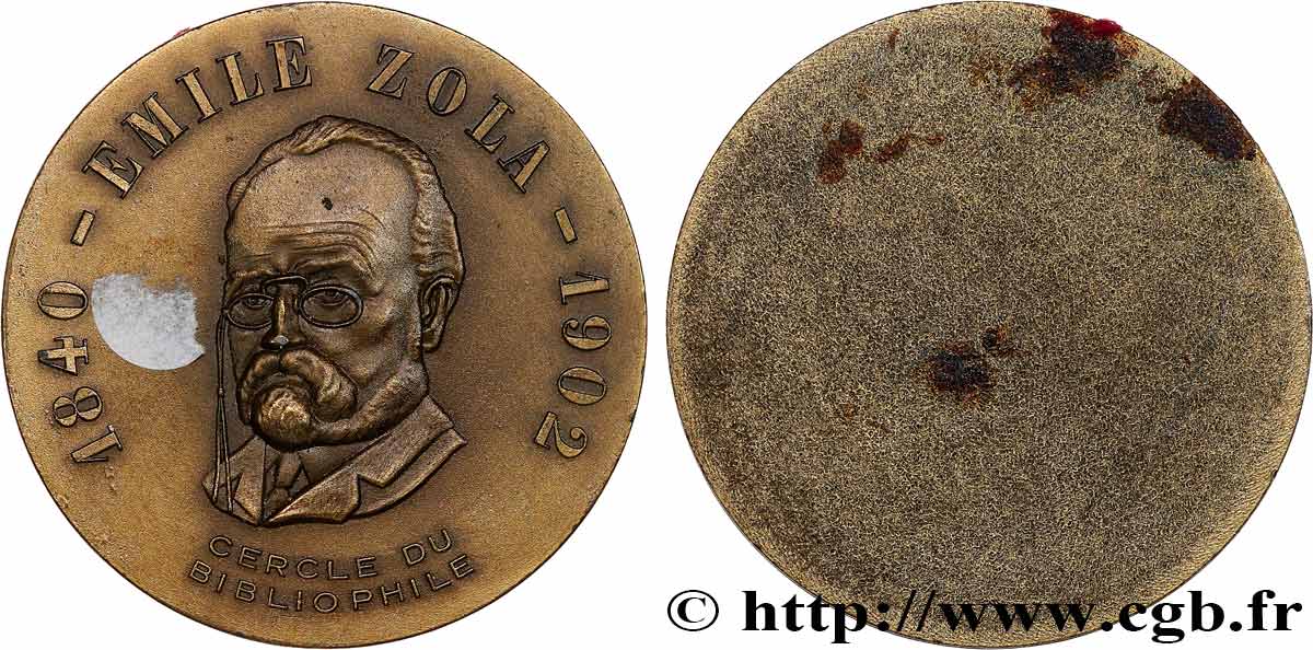 LITTÉRATURE : ÉCRIVAINS/ÉCRIVAINES - POÈTES Médaille, Emile Zola, Cercle du bibliophile TTB