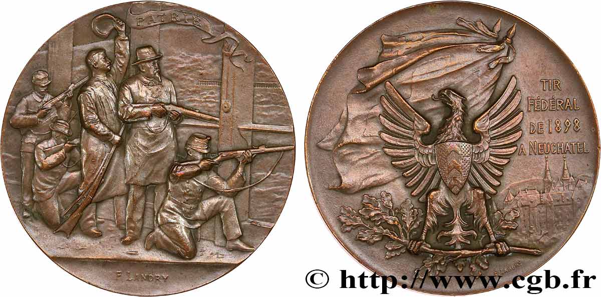 SWITZERLAND - HELVETIC CONFEDERATION Médaille, Patrie, Tir fédéral de Neuchâtel MBC+