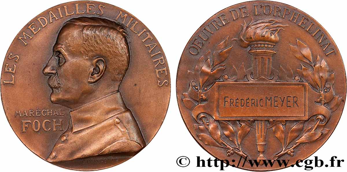 TROISIÈME RÉPUBLIQUE Médaille, Maréchal Foch, Oeuvre de l’orphelinat SUP