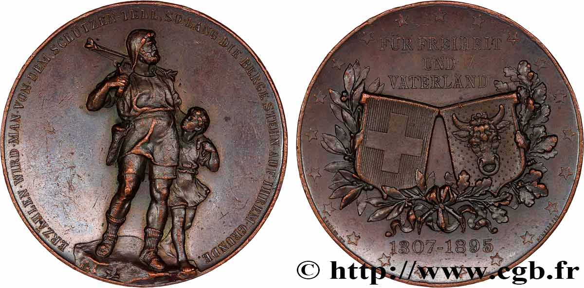 SWITZERLAND - CONFEDERATION OF HELVETIA Médaille, Concours de tir, Guillaume Tell et son fils AU