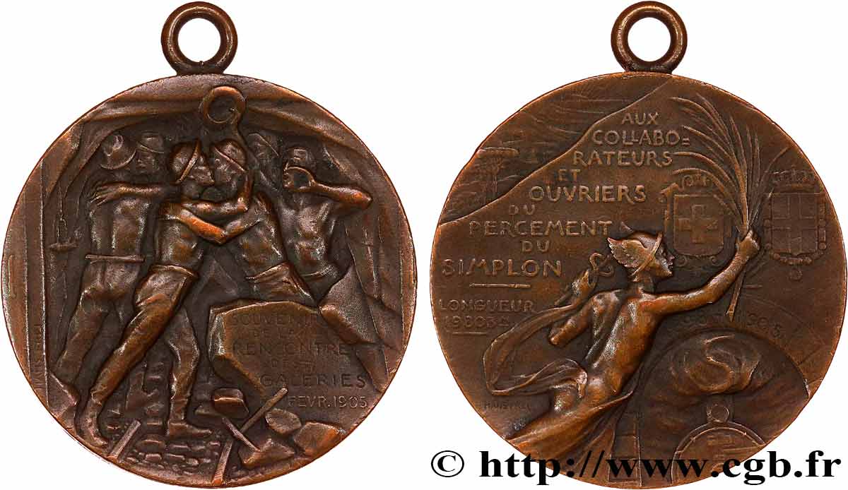 ITALIE - VICTOR EMMANUEL III Médaille, Souvenir de la rencontre des galeries, Percement du Simplon MBC+