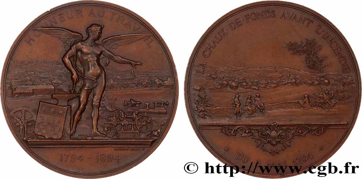 SWITZERLAND - HELVETIC CONFEDERATION Médaille, Honneur au travail, La Chaux-de-Fonds avant l’incendie VZ+