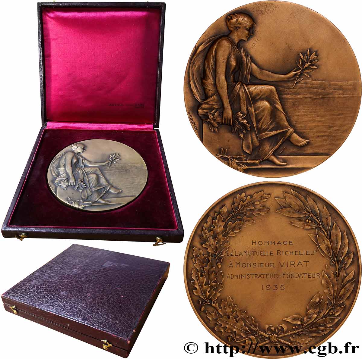 III REPUBLIC Médaille, Hommage de la Mutuelle Richelieu XF