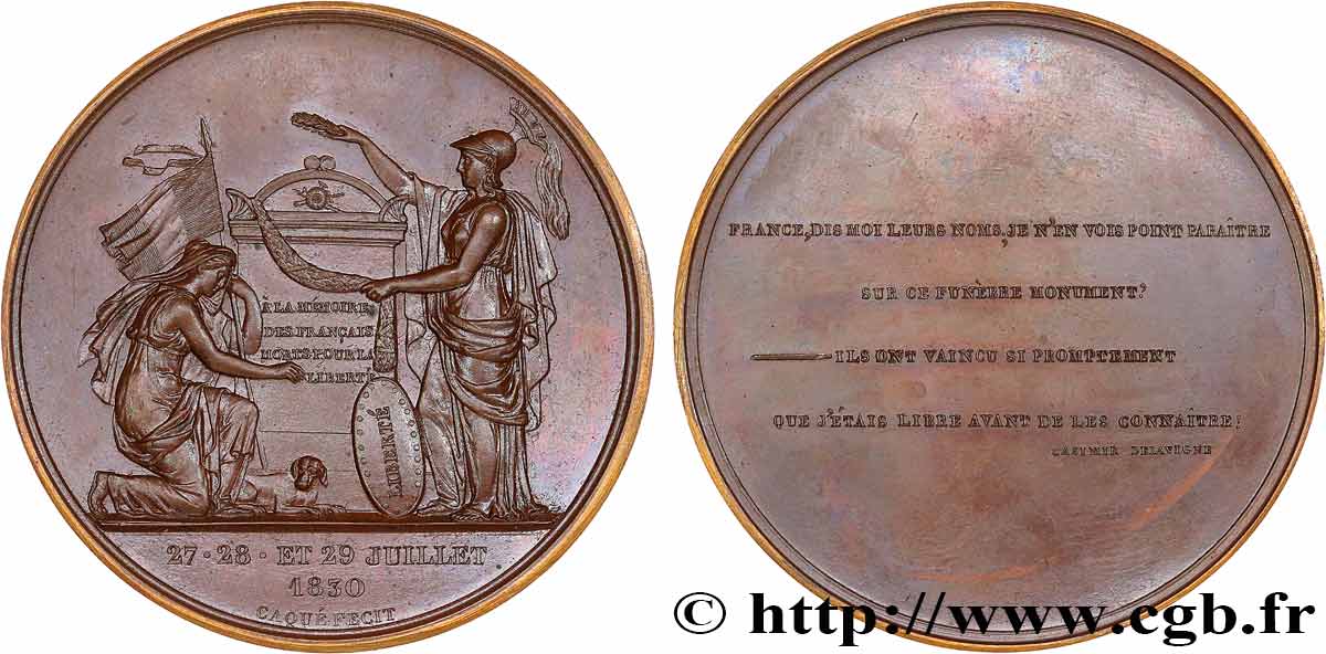 LOUIS-PHILIPPE - LES TROIS GLORIEUSES Médaille, Honneur aux morts pour la France VZ