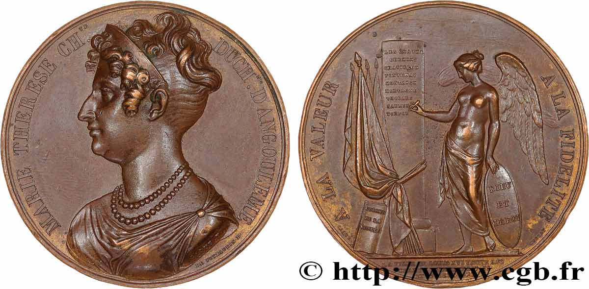 LOUIS XVIII Médaille, Valeur et fidélité, Marie-Thérèse, duchesse d’Angoulême, Visite des champs vendéens AU