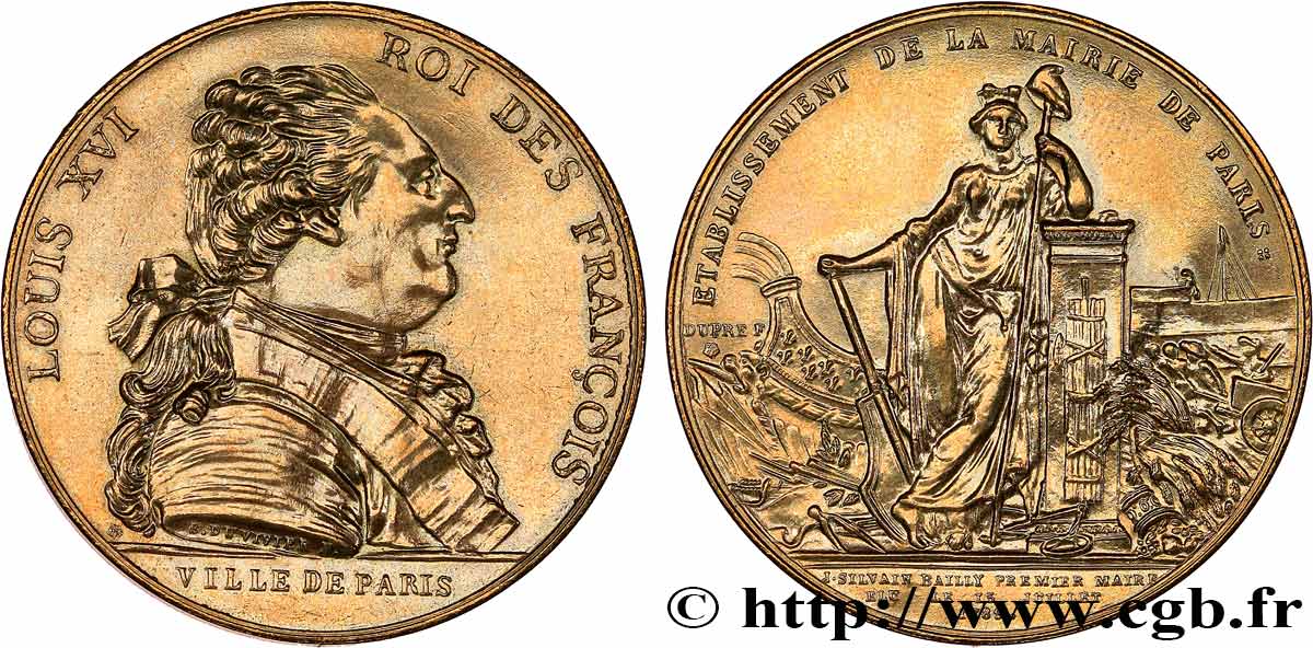 LOUIS XVI Médaille, Ville de Paris - J. S. Bailly maire AU