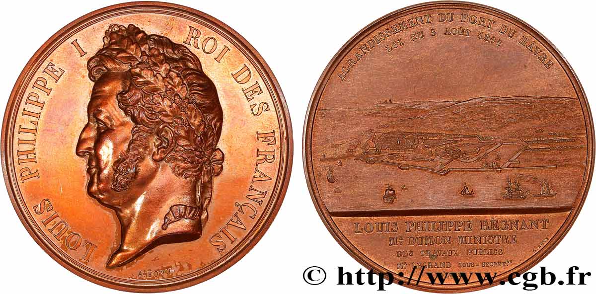 LOUIS-PHILIPPE Ier Médaille, Agrandissement du port du Havre, refrappe TTB+/SUP