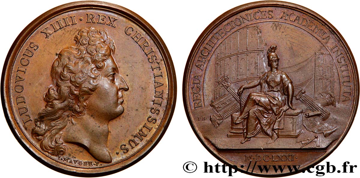 LOUIS XIV LE GRAND OU LE ROI SOLEIL Médaille, Académie royale d’Architecture SUP