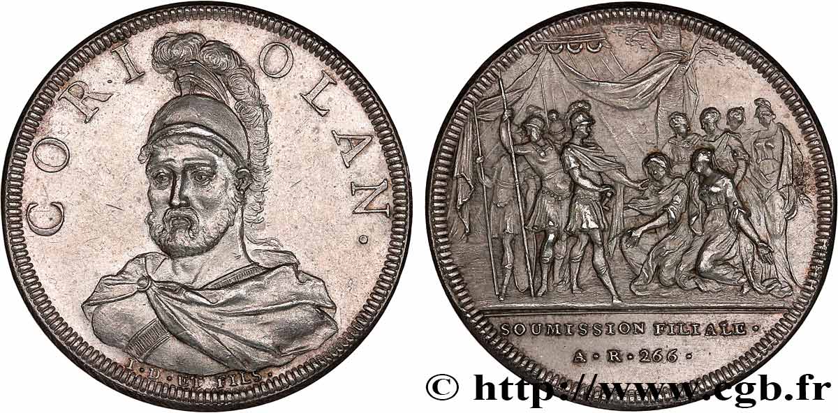 ITALY Médaille, Histoire de la République Romaine, Coriolan et la soumission filiale AU