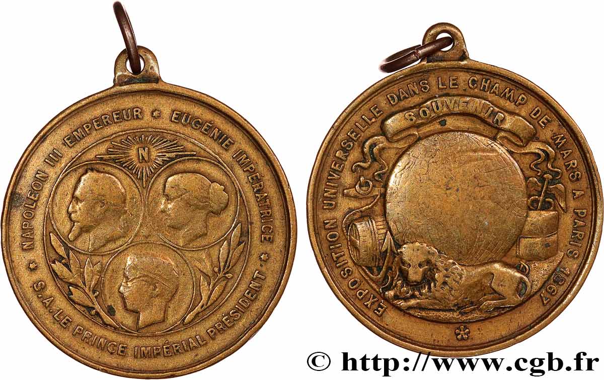 SECOND EMPIRE Médaillette, Famille impériale, Souvenir d’exposition universelle TB+