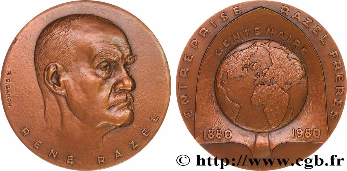 CINQUIÈME RÉPUBLIQUE Médaille, René Razel, Centenaire de l’entreprise Razel SUP
