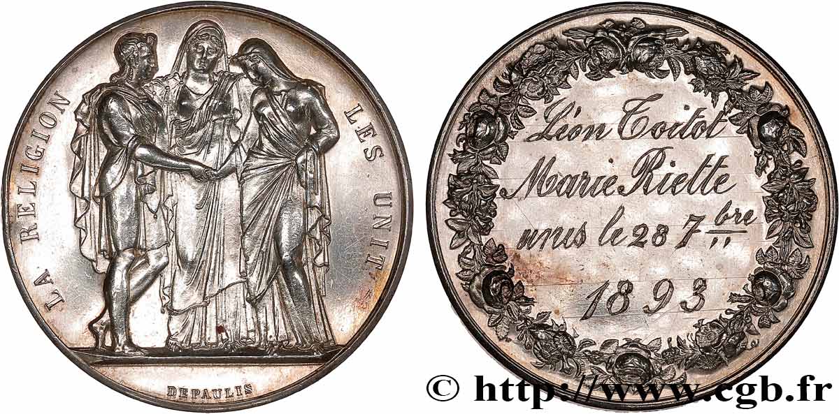 AMOUR ET MARIAGE Médaille de mariage, La Religion les unit AU