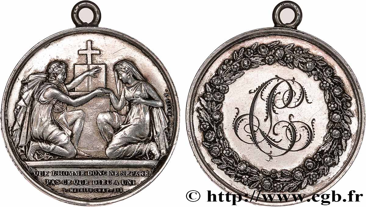 AMOUR ET MARIAGE Médaille de mariage, Evangile de St Mathieu, transformée en pendentif TTB