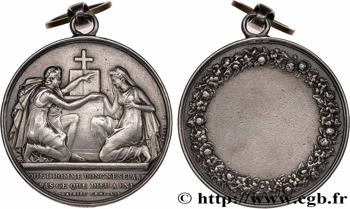 AMOUR ET MARIAGE Médaille de mariage, Evangile de St Mathieu, transformée en pendentif TTB