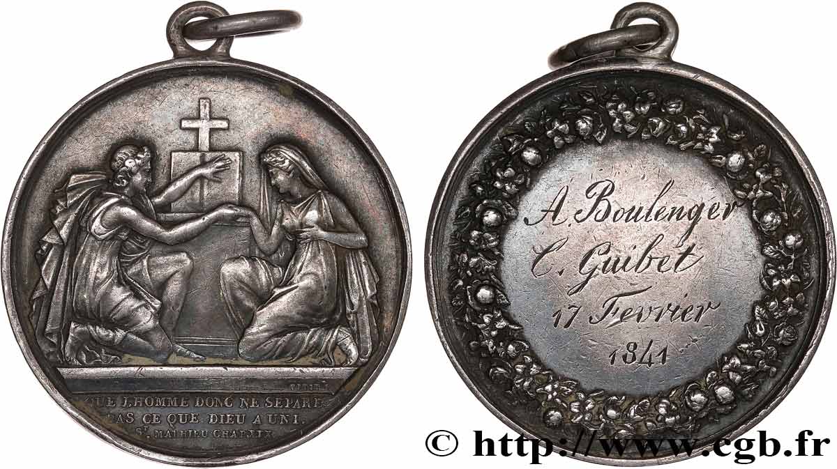 AMOUR ET MARIAGE Médaille de mariage, Evangile de St Mathieu, transformée en pendentif XF
