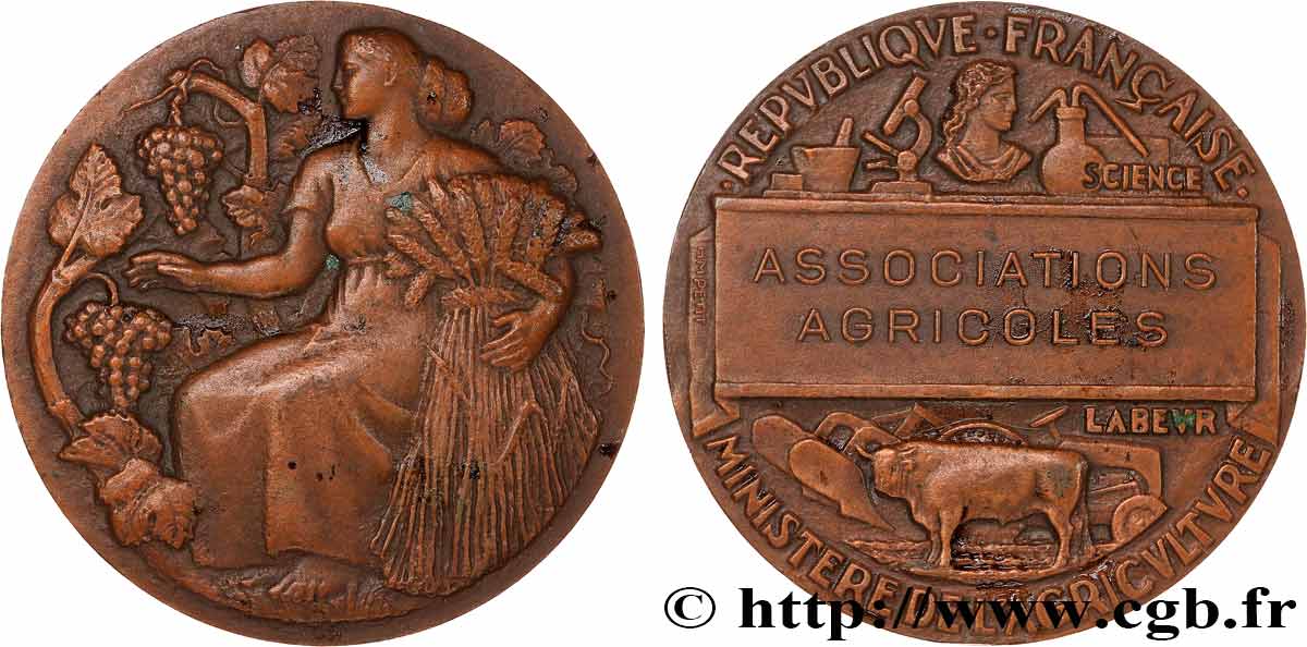 III REPUBLIC Médaille de récompense, Associations agricoles XF