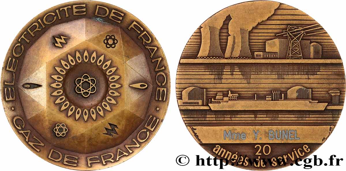 COMPANIES, INDUSTRIES AND MISCELLANEOUS TRADES Médaille, EDF, 20 années de service AU