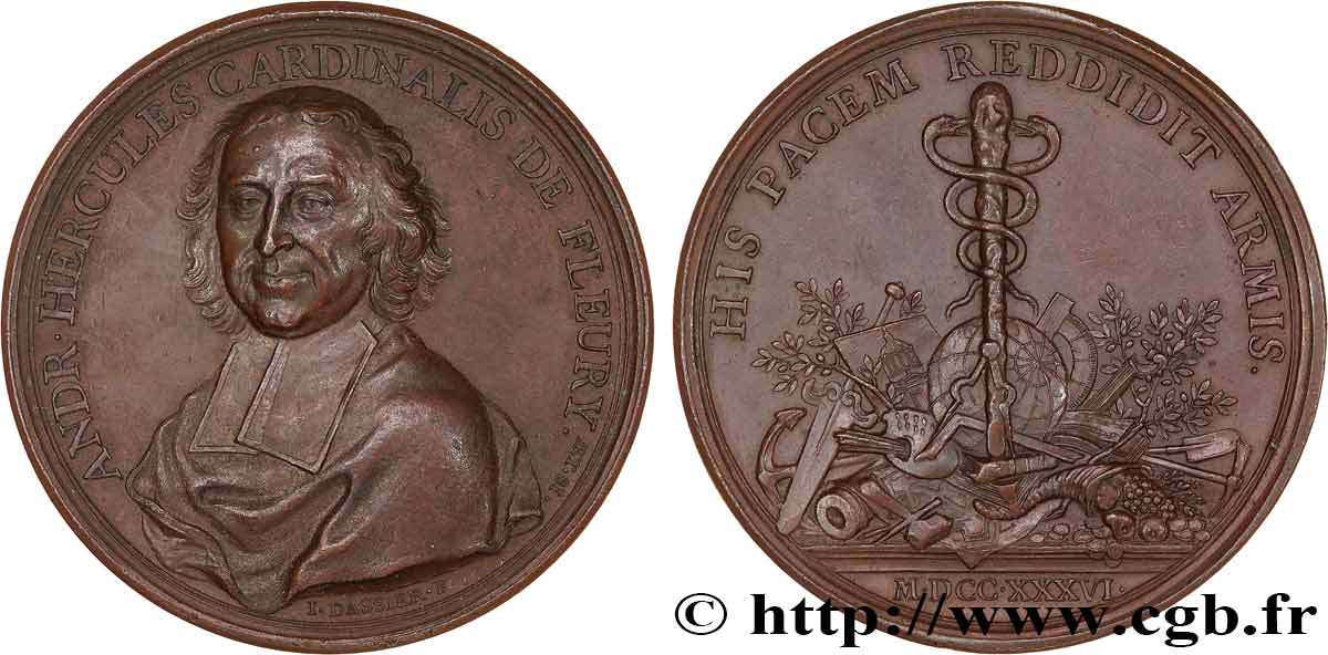 LOUIS XV THE BELOVED Médaille, Cardinal de Fleury AU/AU
