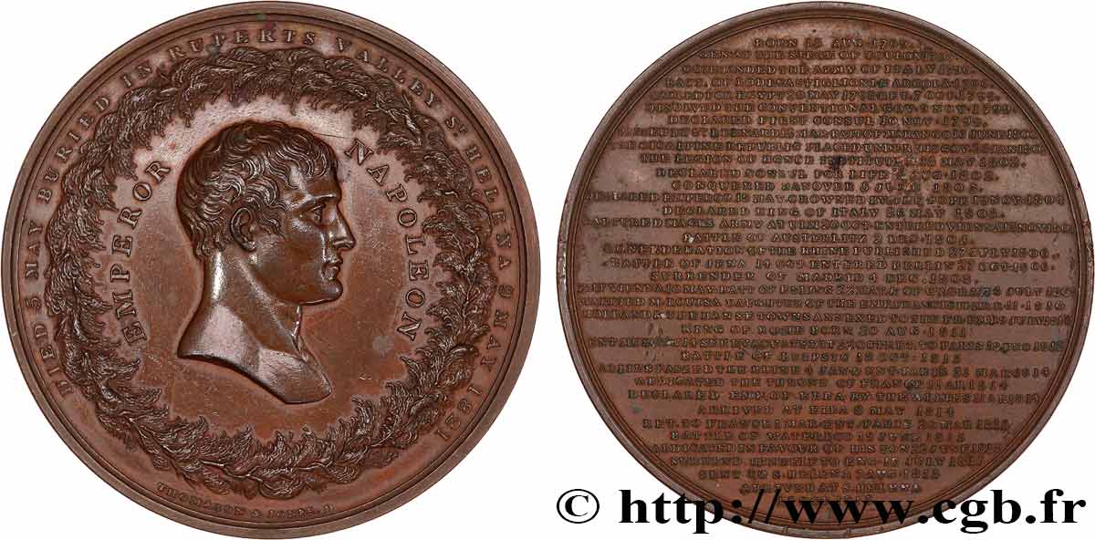 GRAN BRETAÑA - JORGE IV Médaille, Commémoration de la vie et mort de Napoléon Ier EBC