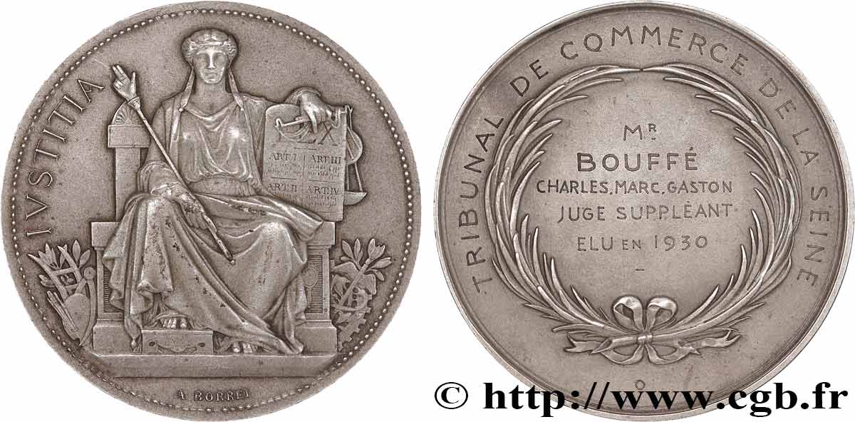 III REPUBLIC Médaille, Tribunal de commerce de la Seine, Juge suppléant AU