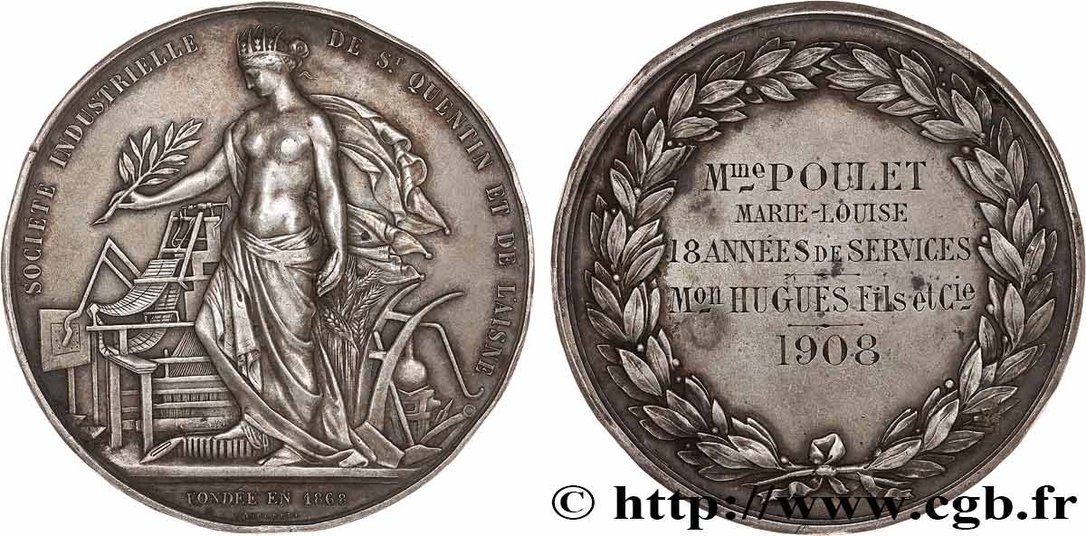 TROISIÈME RÉPUBLIQUE Médaille, Société industrielle de St Quentin et de l’Aisne TTB+