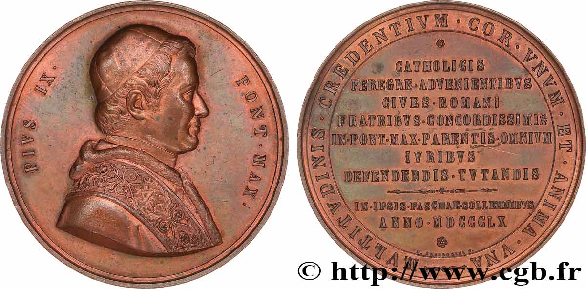 ITALIEN - KIRCHENSTAAT - PIE IX. Giovanni Maria Mastai Ferretti) Médaille, Célébration de Pâques à Rome SS