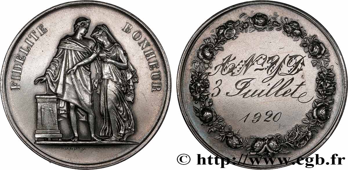 AMOUR ET MARIAGE Médaille de mariage, Fidélité et Bonheur TTB+