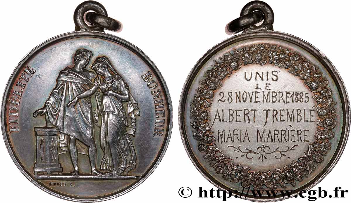 AMOUR ET MARIAGE Médaille de mariage, Fidélité et Bonheur, transformée en pendentif AU/AU