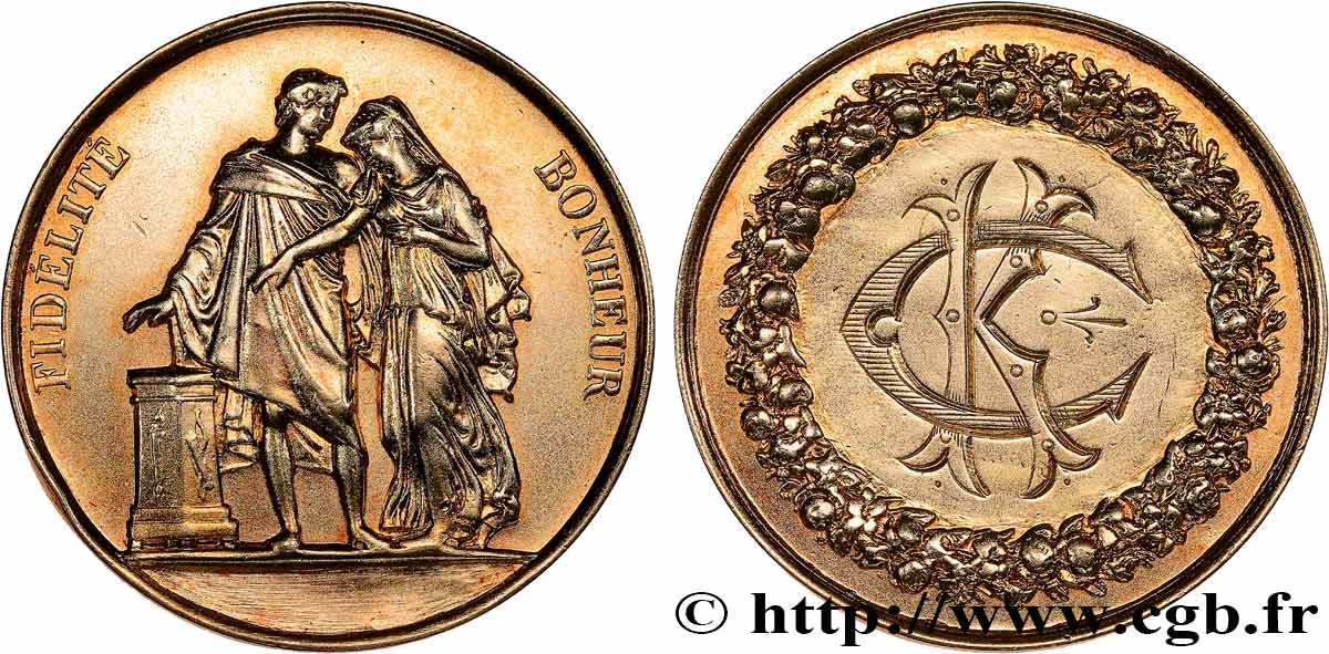 AMOUR ET MARIAGE Médaille de mariage, Fidélité et Bonheur TTB+