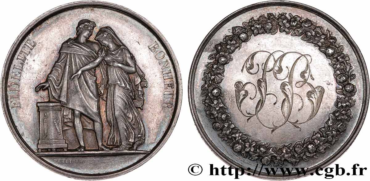 AMOUR ET MARIAGE Médaille de mariage, Fidélité et Bonheur TTB+