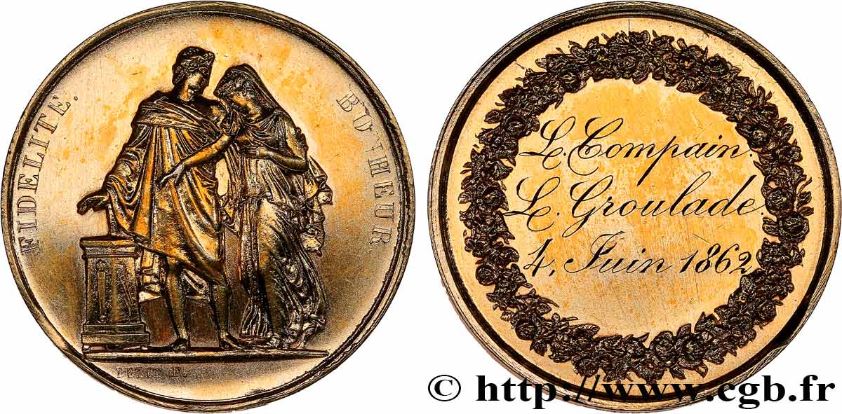 AMOUR ET MARIAGE Médaille de mariage, Fidélité et Bonheur TTB+