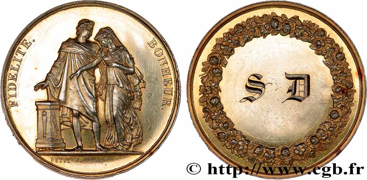 AMOUR ET MARIAGE Médaille de mariage, Fidélité et Bonheur VZ