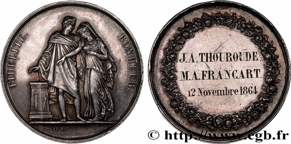 AMOUR ET MARIAGE Médaille de mariage, Fidélité et Bonheur AU/XF