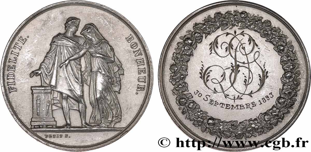 AMOUR ET MARIAGE Médaille de mariage, Fidélité et Bonheur TTB+