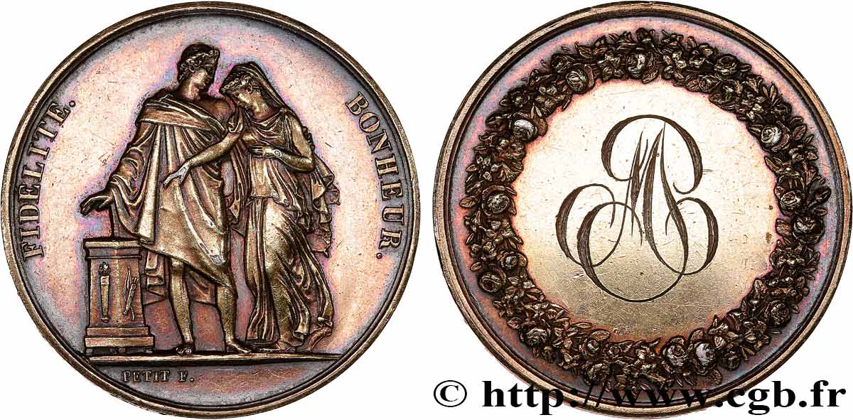 AMOUR ET MARIAGE Médaille de mariage, Fidélité et Bonheur SUP/TTB+