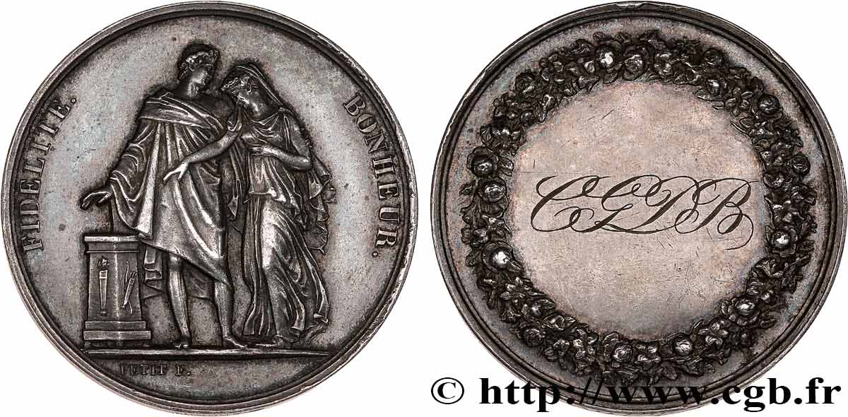 AMOUR ET MARIAGE Médaille de mariage, Fidélité et Bonheur TTB+