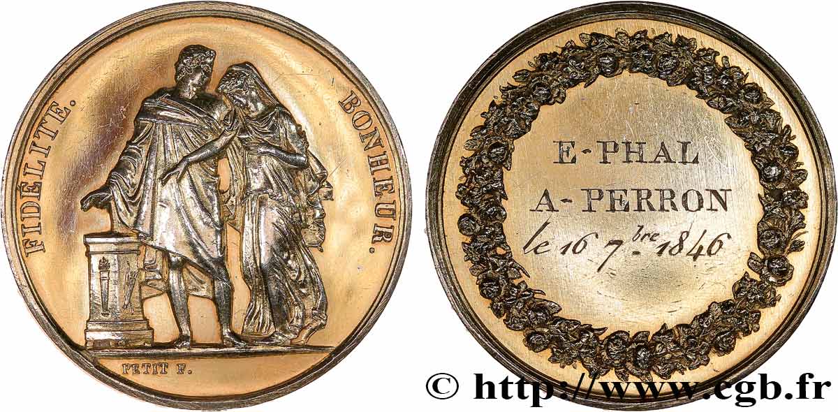 AMOUR ET MARIAGE Médaille de mariage, Fidélité et Bonheur TTB+