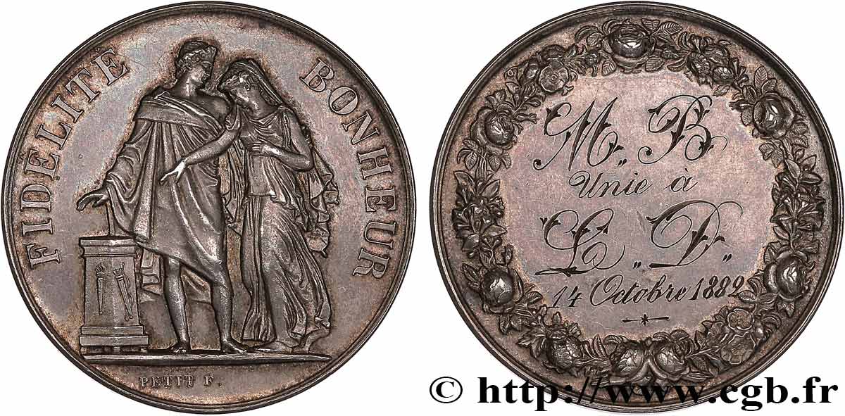 AMOUR ET MARIAGE Médaille de mariage, Fidélité et Bonheur VZ