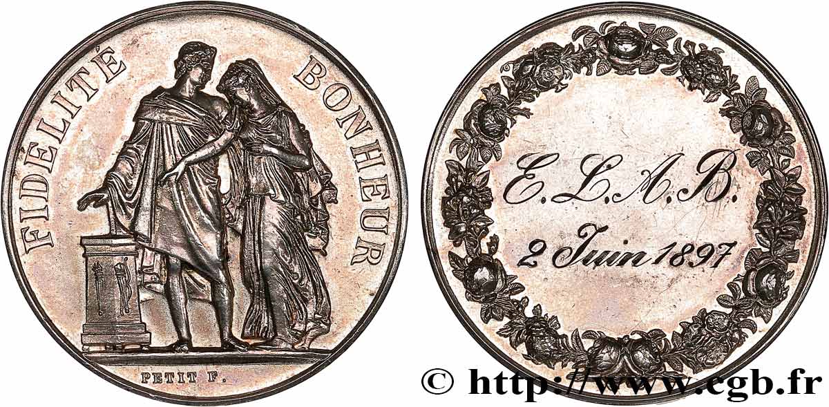 AMOUR ET MARIAGE Médaille de mariage, Fidélité et Bonheur fVZ
