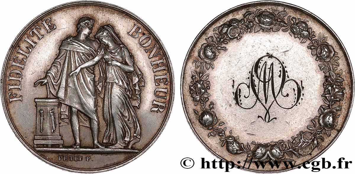 AMOUR ET MARIAGE Médaille de mariage, Fidélité et Bonheur TTB+