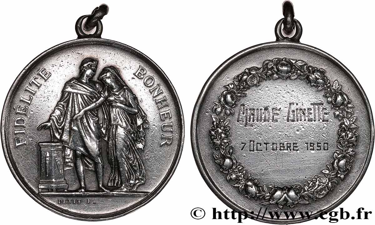 LOVE AND MARRIAGE Médaille de mariage, Fidélité et Bonheur, transformée en pendentif VF