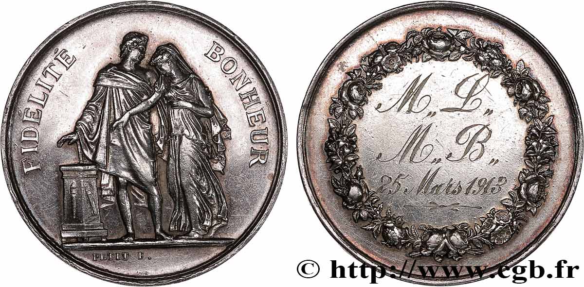 AMOUR ET MARIAGE Médaille de mariage, Fidélité et Bonheur TTB+