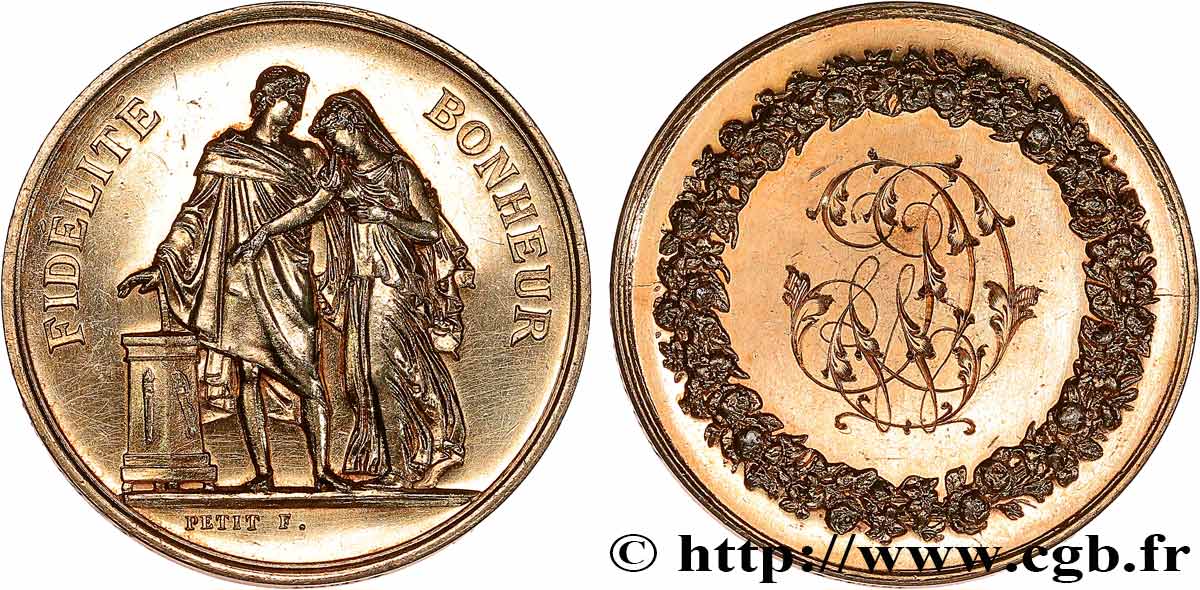 AMOUR ET MARIAGE Médaille de mariage, Fidélité et Bonheur VZ