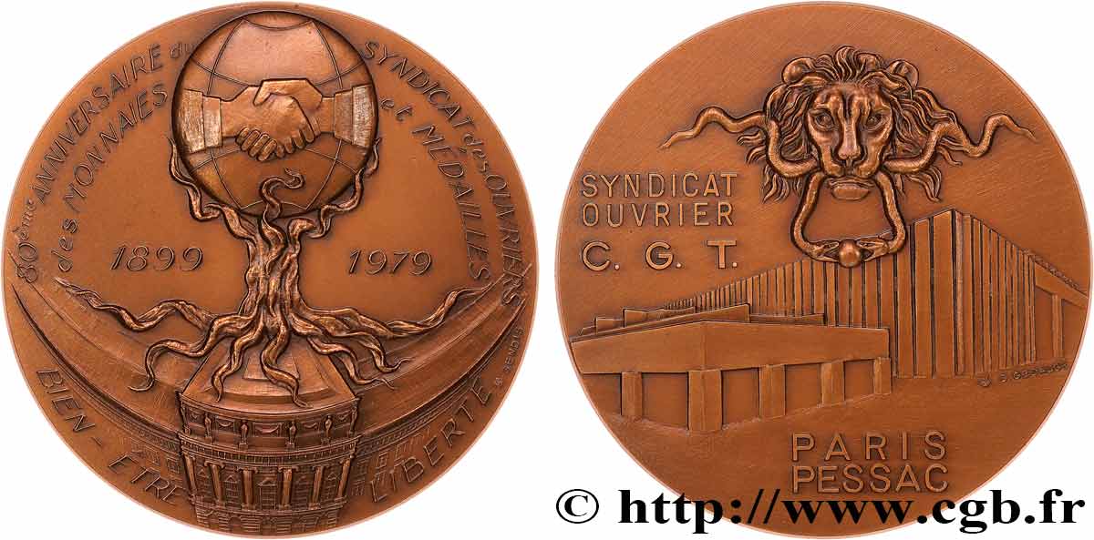 MONNAIE DE PARIS Médaille, 80e anniversaire du Syndicat des ouvriers des monnaies et des médailles AU