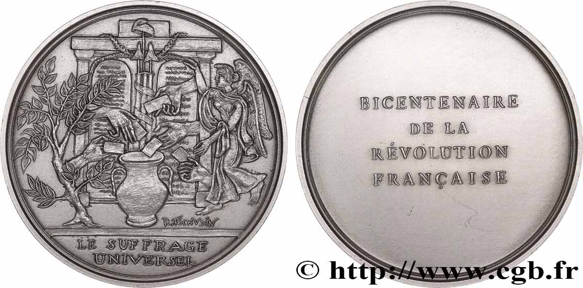 QUINTA REPUBLICA FRANCESA Médaille, Bicentenaire de la Révolution, Suffrage universel EBC