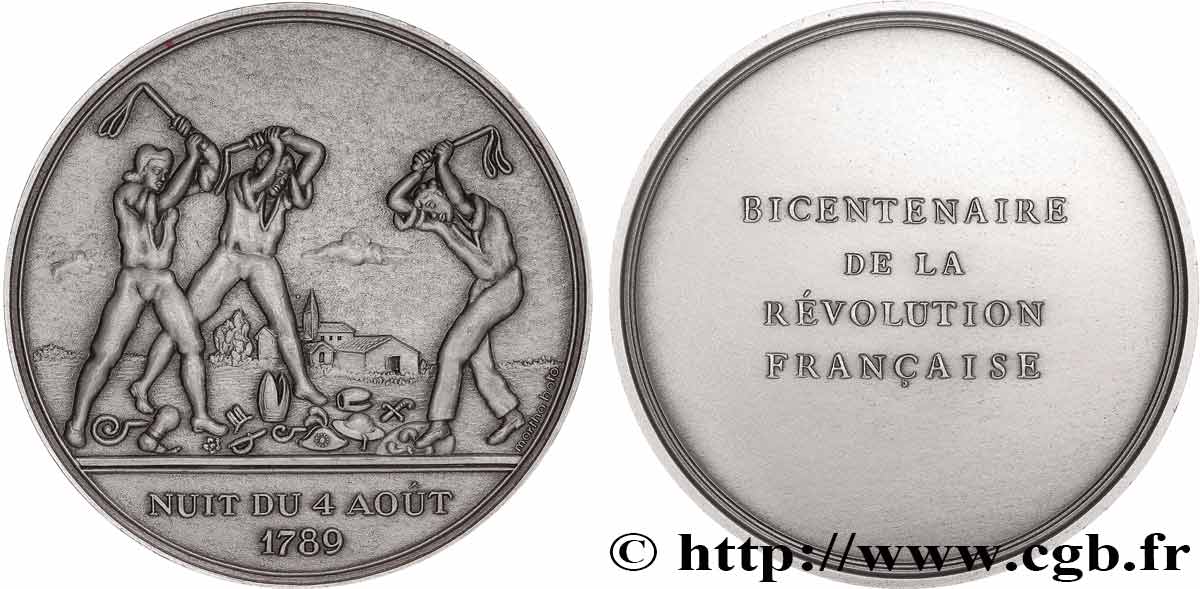 QUINTA REPUBLICA FRANCESA Médaille, Bicentenaire de la Révolution, Nuit du 4 août 1789 EBC