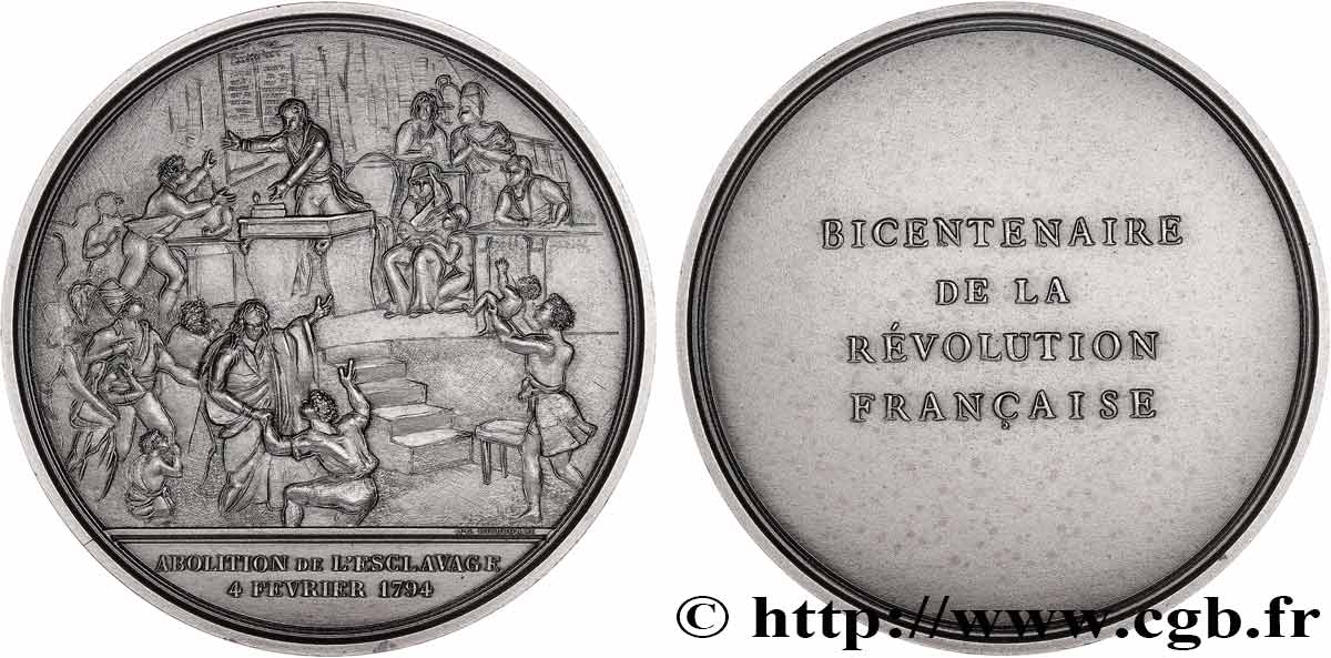CINQUIÈME RÉPUBLIQUE Médaille, Bicentenaire de la Révolution, Abolition de l’esclavage SUP