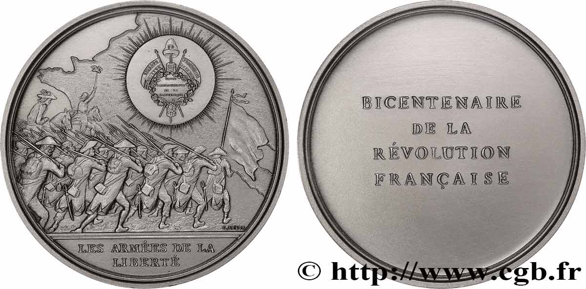 CINQUIÈME RÉPUBLIQUE Médaille, Bicentenaire de la Révolution, Les armées de la liberté SUP