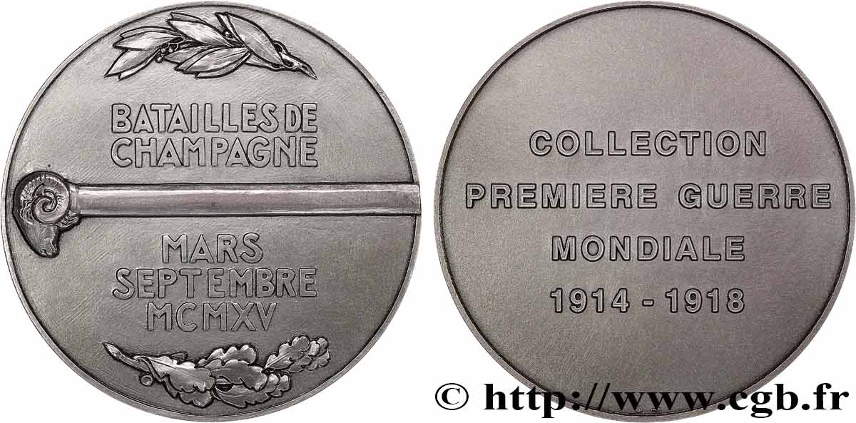 QUINTA REPUBBLICA FRANCESE Médaille, Batailles de Champagne, Collection première guerre mondiale SPL